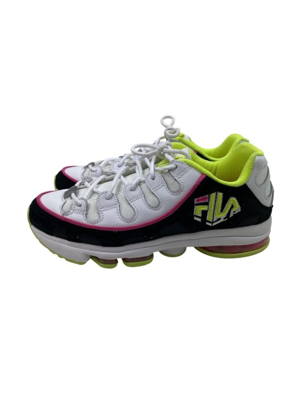 MSGM X FILA Silva Trainers White Black Neon Yellow Athletic Shoes Women Size 8.5